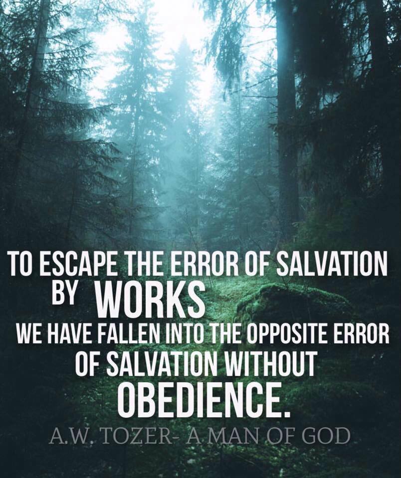 To escape the error of salvation by works we have fallen into the opposite error of salvation without obedience. A. W. Tozer
